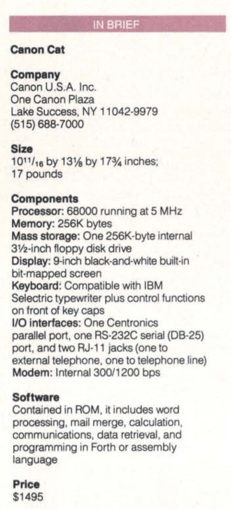 Canon Cat specs